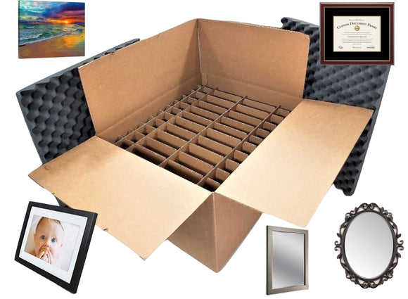 Universal Picture Frame / Painting / Mirror Shipping & Storage Slotted Box Container Kit (PRE-ASSEMBLED FOR YOUR CONVENIENCE)